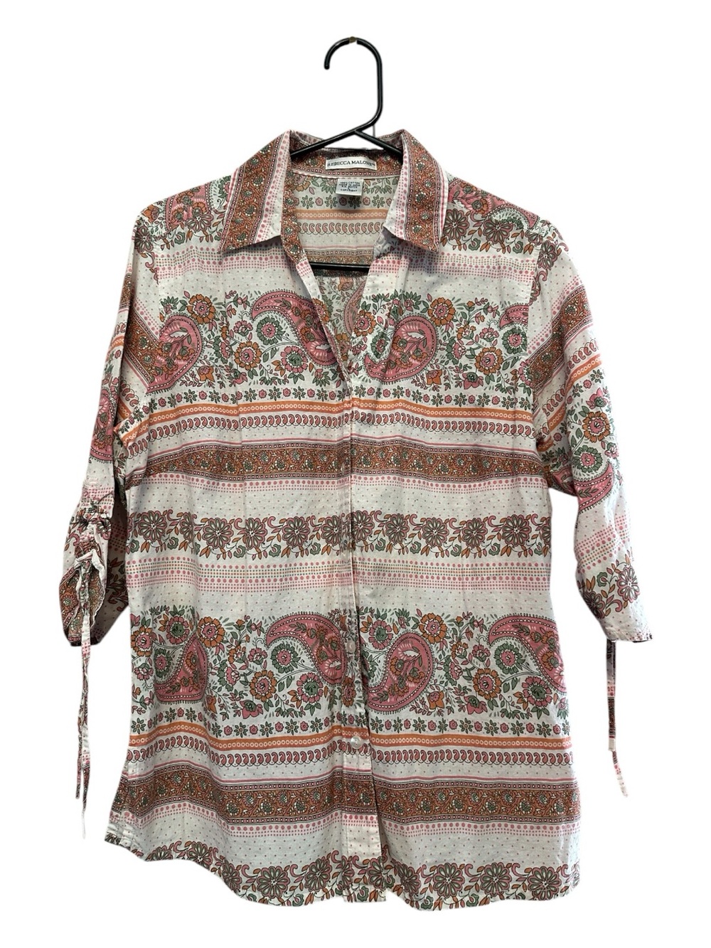 Vintage 90s/Y2K Rebecca Malone 100% Cotton Paisley Stripe Button-Up Blouse L